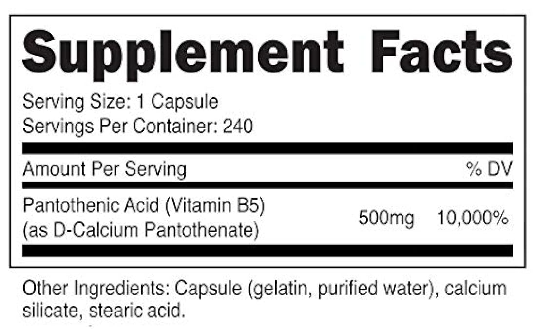 Acido pantoténico (vitamina B5) 500 mg, 240 cápsulas, 1