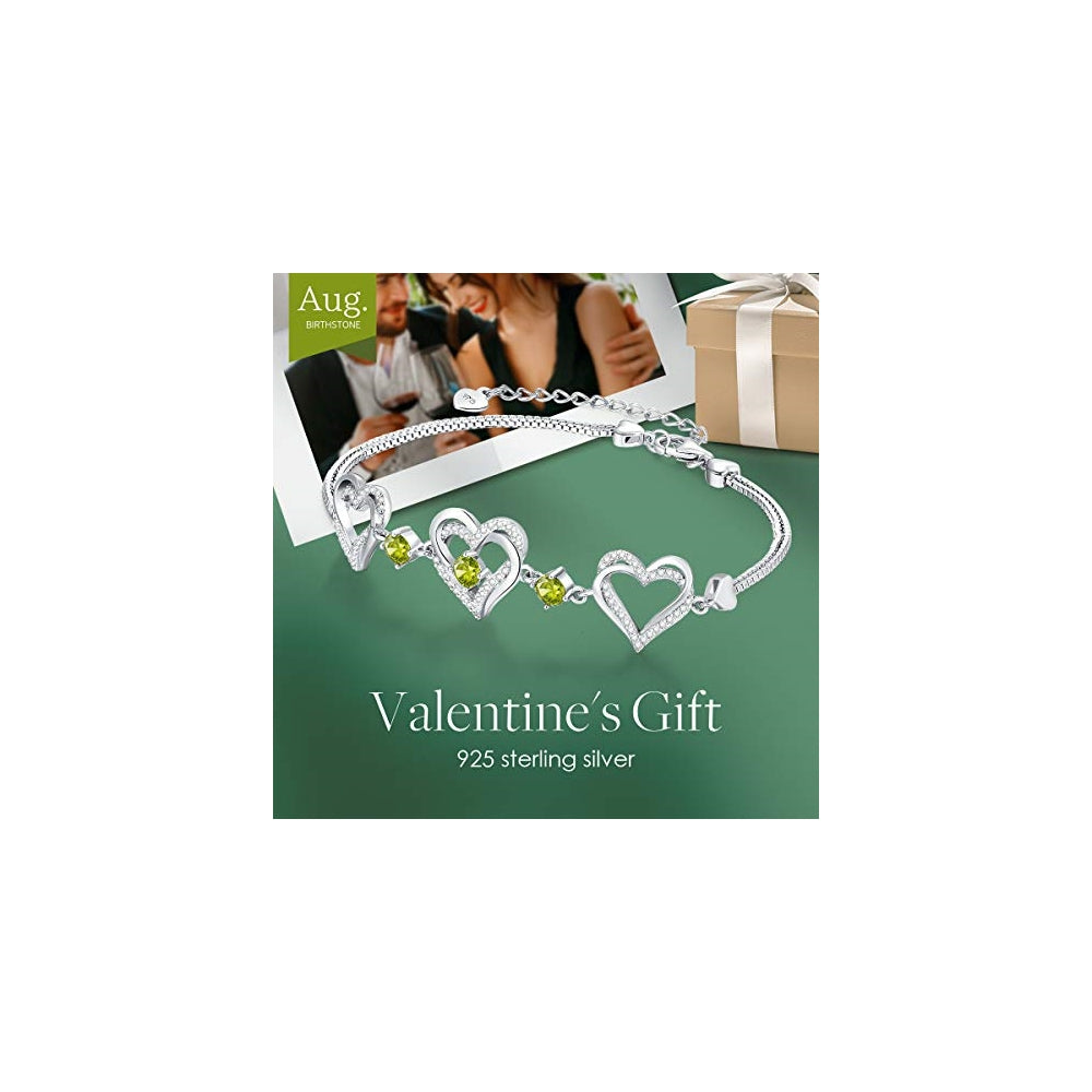 Pulseras de plata fina con colgante de corazón ajustable