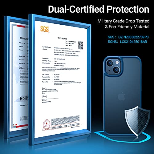 TORRAS Funda a prueba de golpes compatible con iPhone 13, protección militar contra caídas de 8 pies, parte trasera dura translúcida mate con borde suave, funda protectora delgada diseñada con iPhone 13 de 6.1 pulgadas, 5G 2021, azul marino