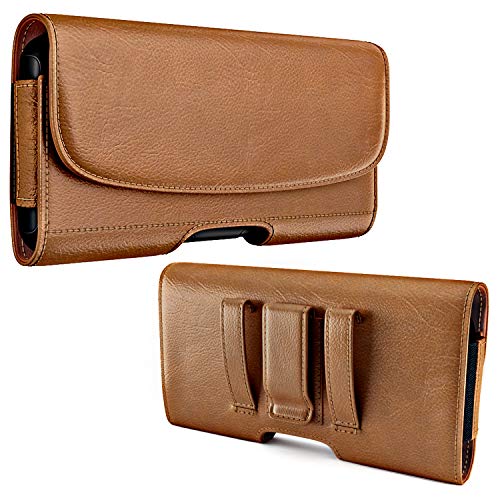PiTau - Funda para iPhone SE, iPhone 8/7/6s y 6, funda premium con clip para cinturón y trabillas para cinturón compatible con iPhone SE/8/7/6S con funda Otterbox en tarjetero, color marrón