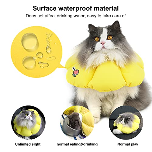 HiDREAM - Collar de cono de gato, bonito collar isabelino impermeable para gatos, antimordeduras, curación de heridas, collar de recuperación de gatos, flor amarilla, estilo para todas las estaciones