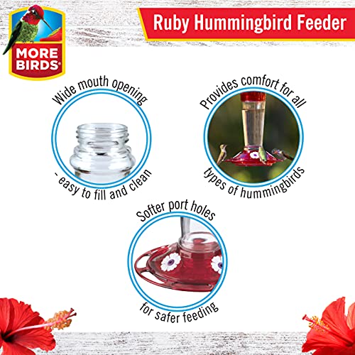 More Birds - Comedero de colibrí con diseño de rubí, Rubí, Rojo Rubí