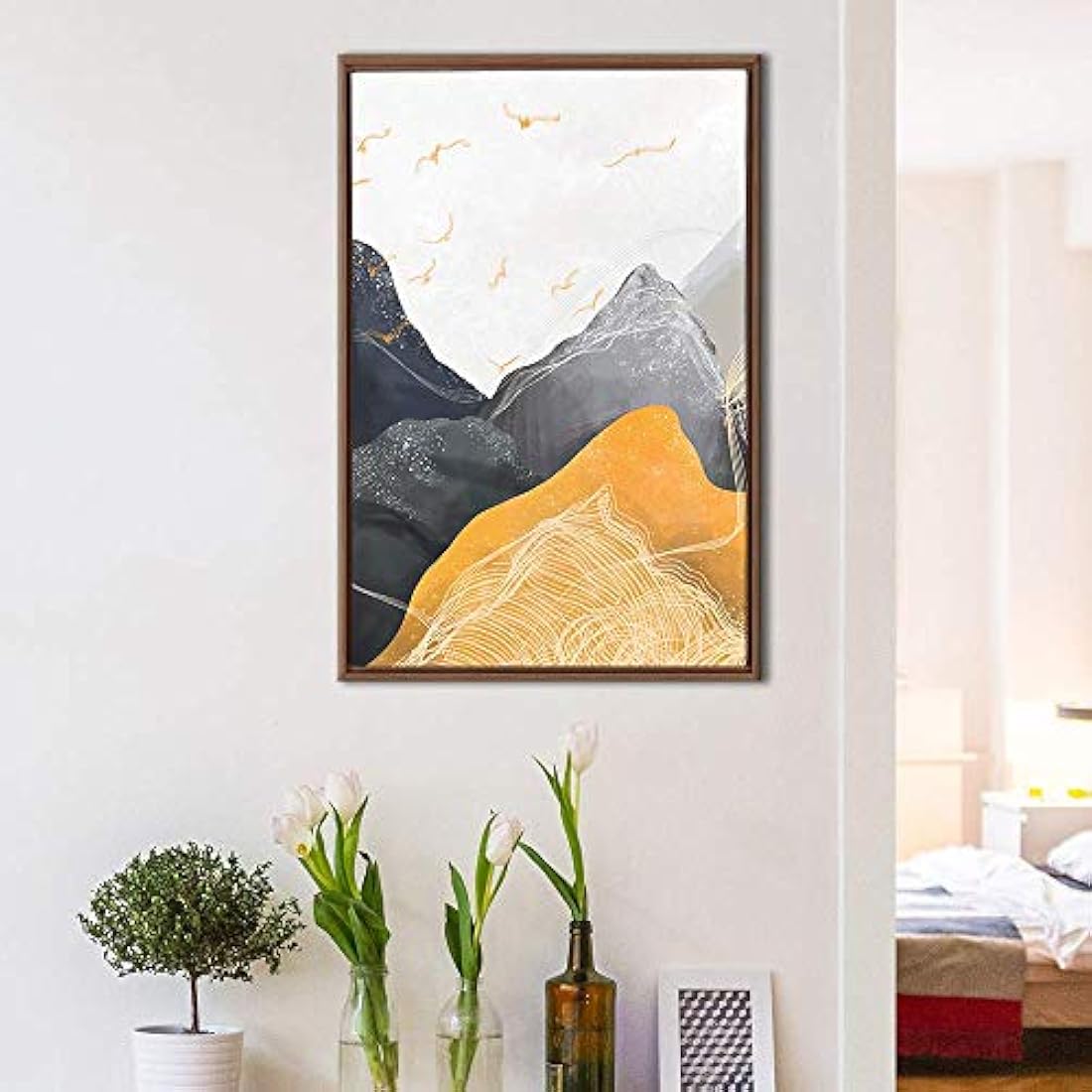 Lienzo decorativo para pared, diseño de hojas de dormitorio