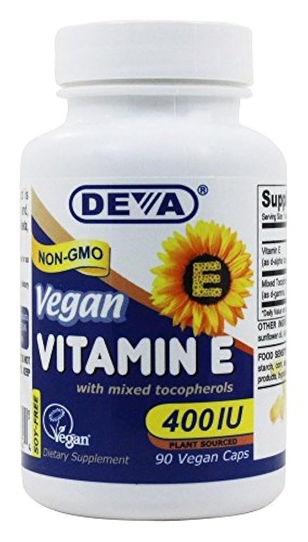 Deva Vegan Vitamins Vit E, 400iu, mezclado tocop., 90 VCAP