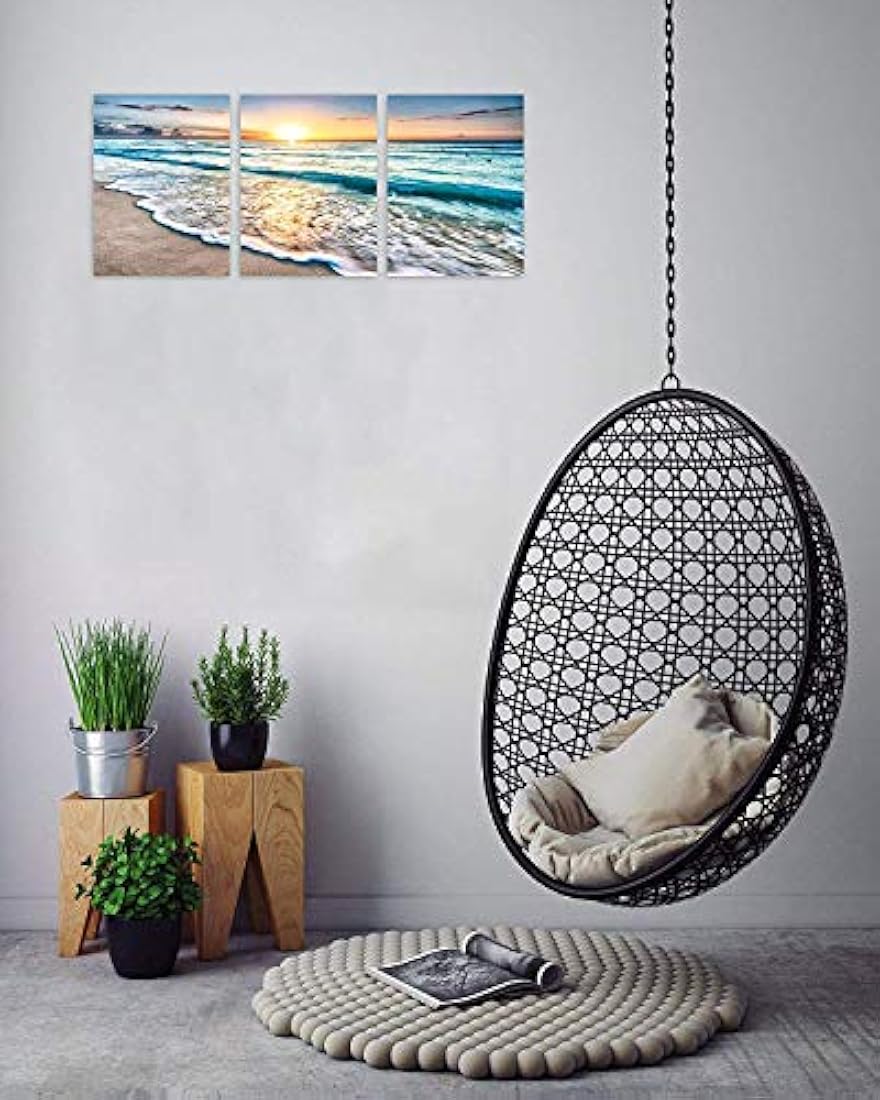 Tríptico de pared con pintura de puesta de sol en la playa