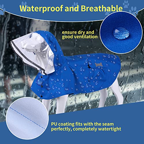 Impermeable impermeable para perros, ajustable, reflectante ligero para lluvia para mascotas con capucha poncho (azul, pequeño)