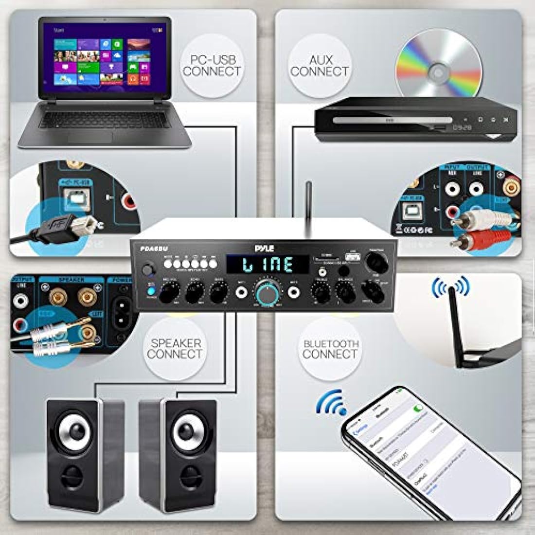 Amplificador receptor con Bluetooth PYLE-HOME PDA6BU