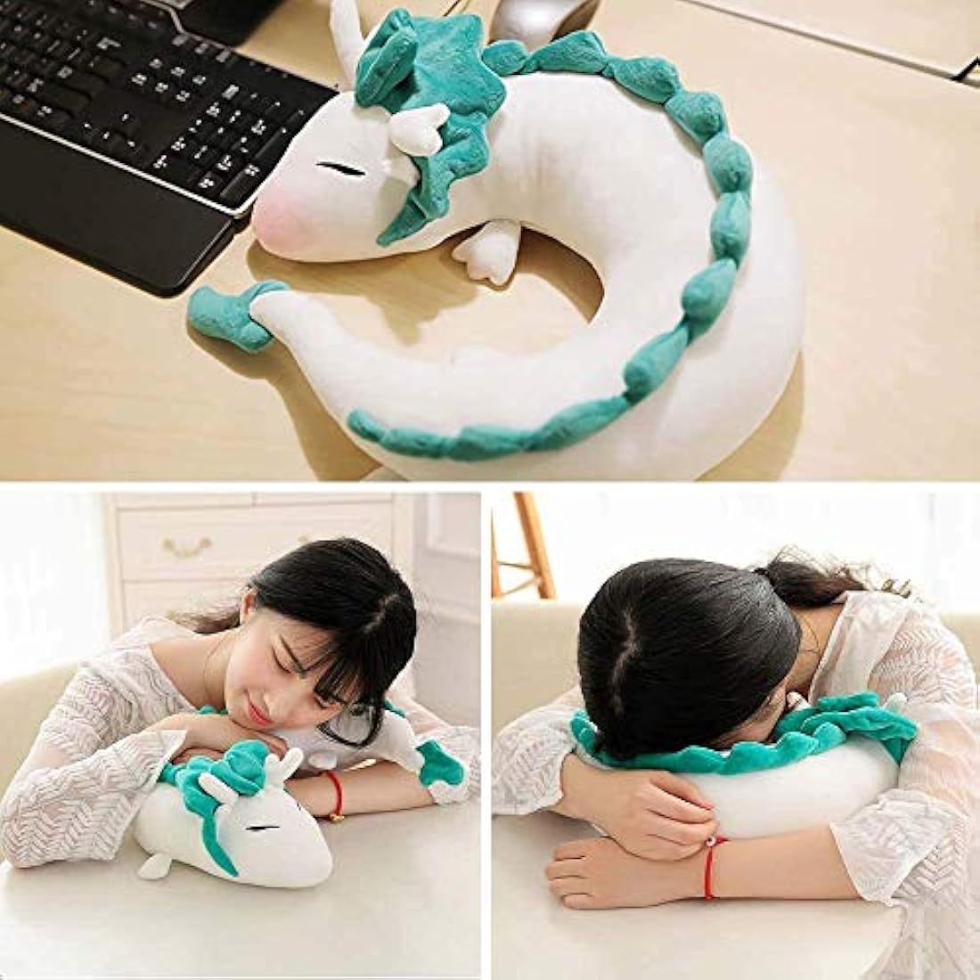 Almohada de dragón blanco con diseño de anime y dragón Haku