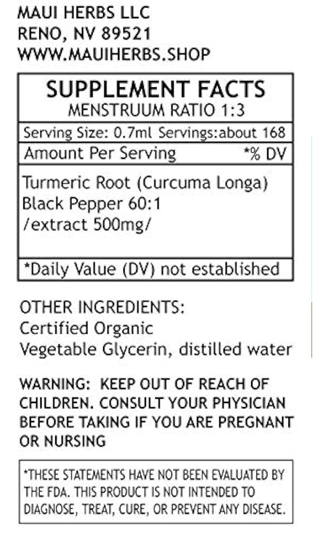 Tinta de cúrcuma curcumina 4 fl oz sin alcohol extracto