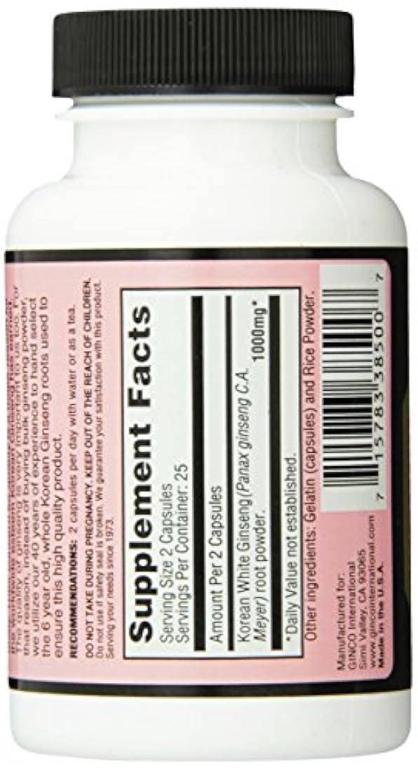 Elixir Blanco El ginseng coreano Imperial, 500 mg, 50 Count