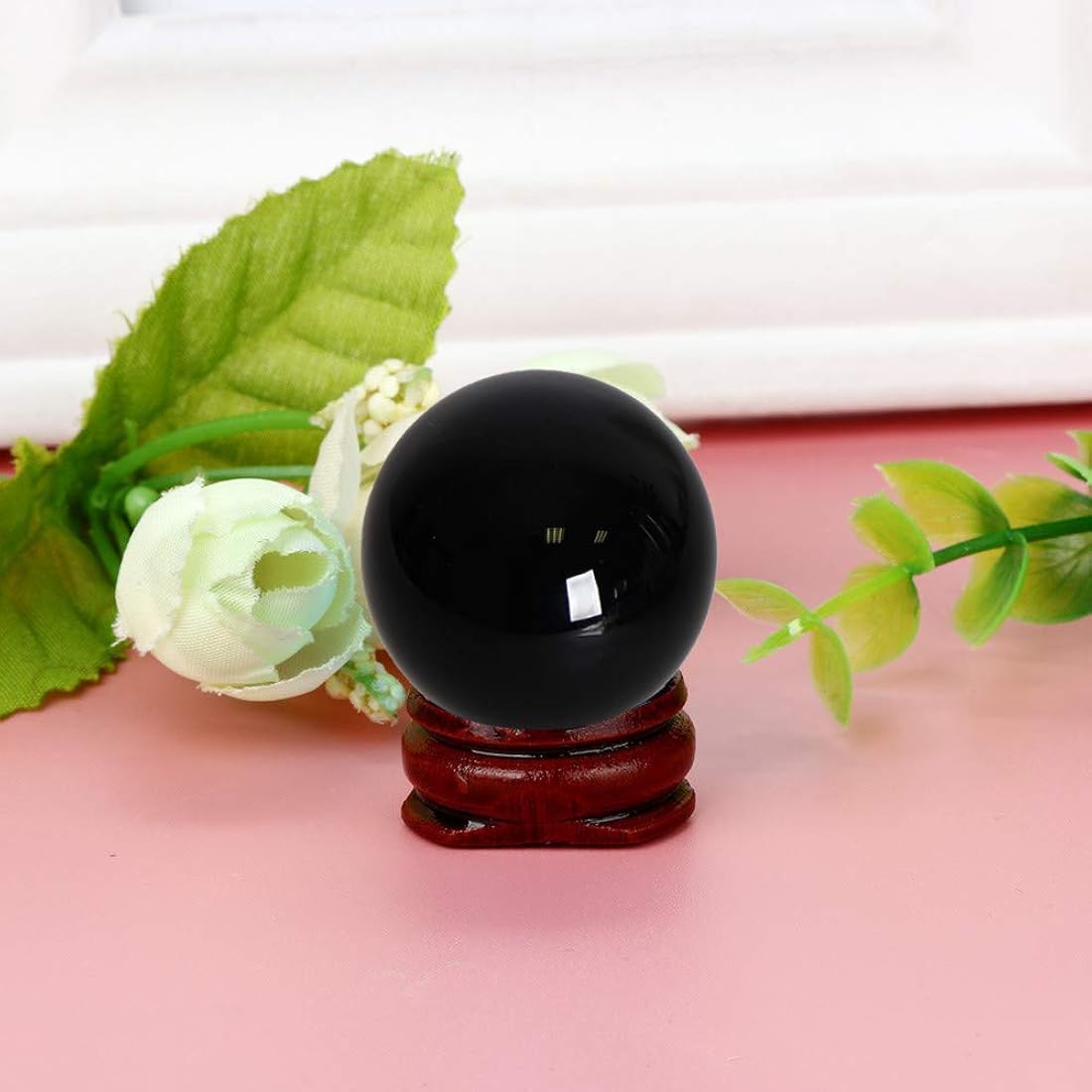 JIC Gem Bola esférica pequeña de obsidiana negra con soporte