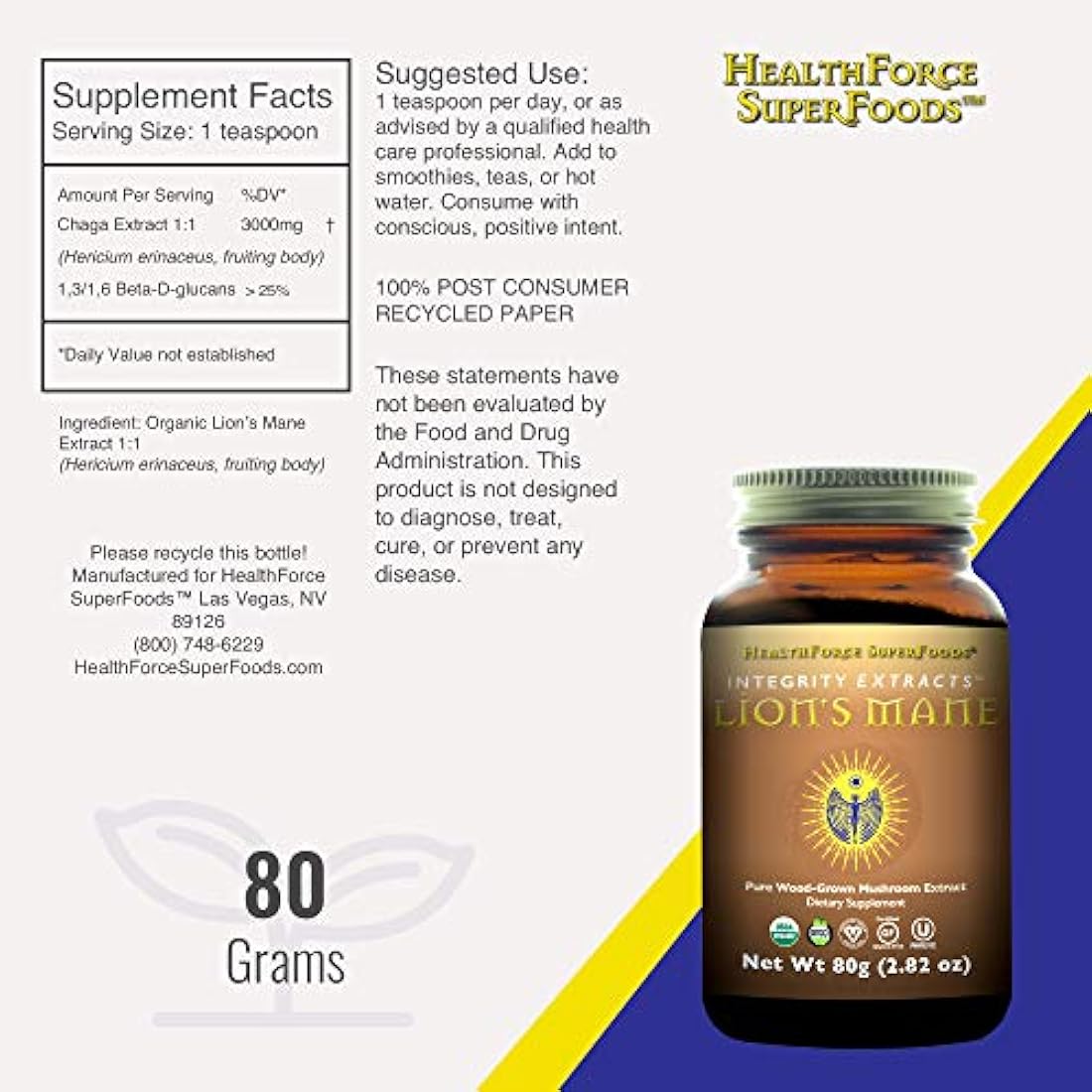 HealthForce Integrity Extracts Lion's Mane-80g Vegan Powder