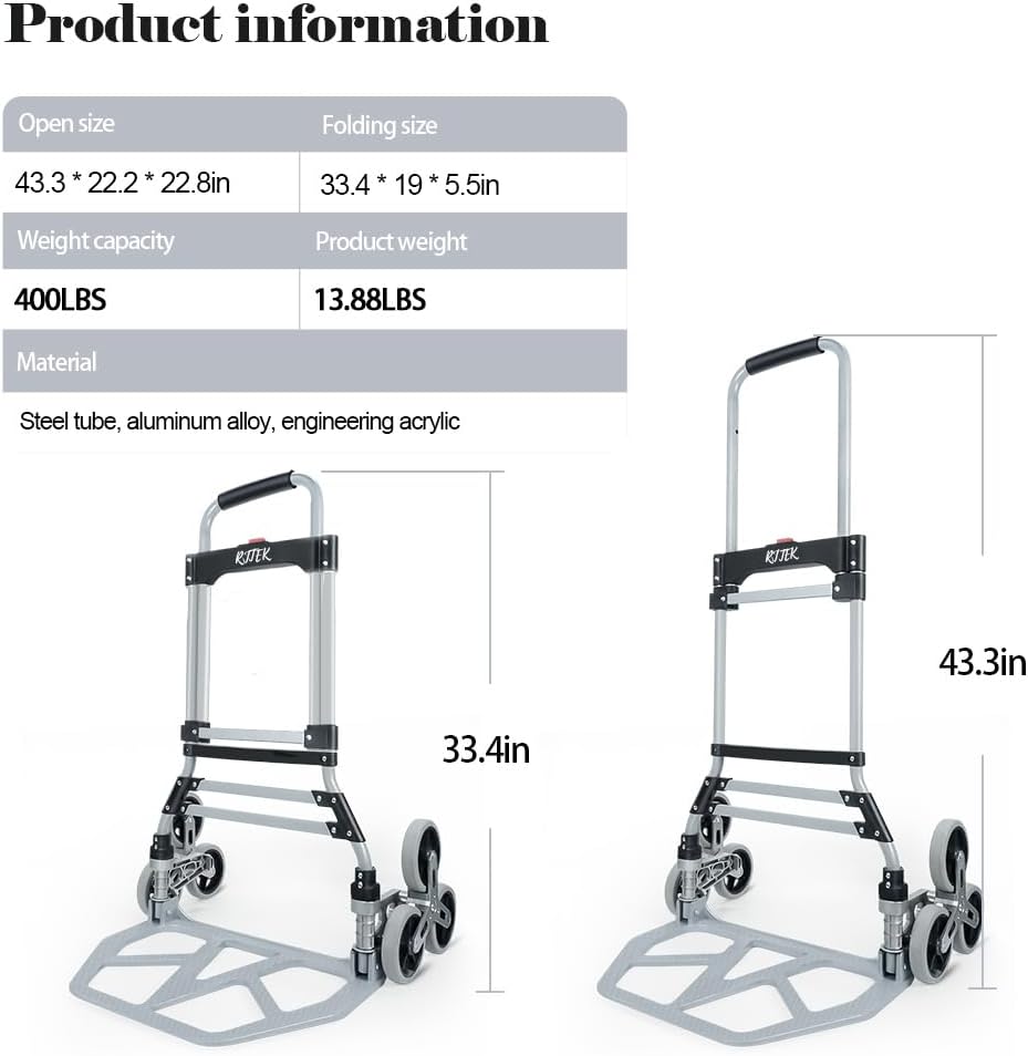 Carretilla Escaladora RJTEK - 400 lb, Neumáticos Grandes, Modelo