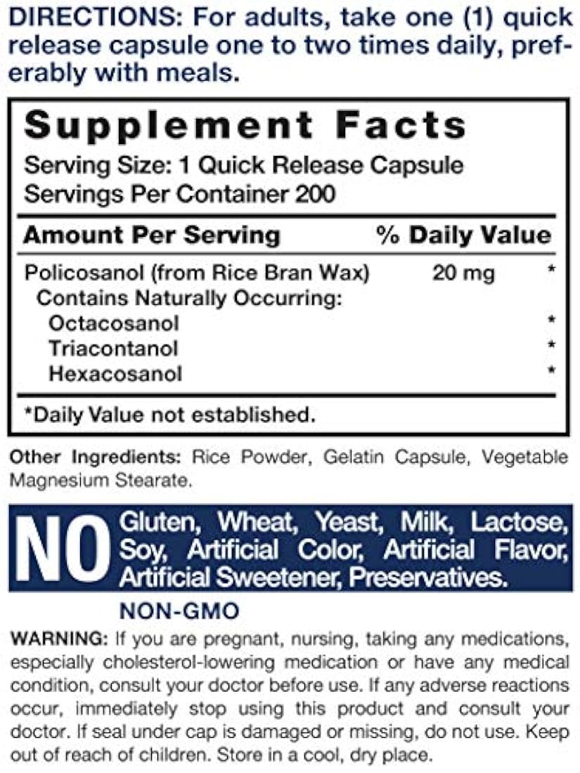 Policosanol 20 mg Soporta el colesterol y la salud cardíaca