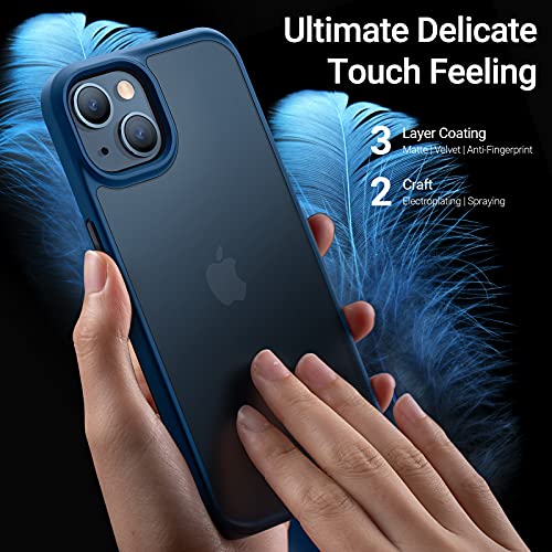 TORRAS Funda a prueba de golpes compatible con iPhone 13, protección militar contra caídas de 8 pies, parte trasera dura translúcida mate con borde suave, funda protectora delgada diseñada con iPhone 13 de 6.1 pulgadas, 5G 2021, azul marino