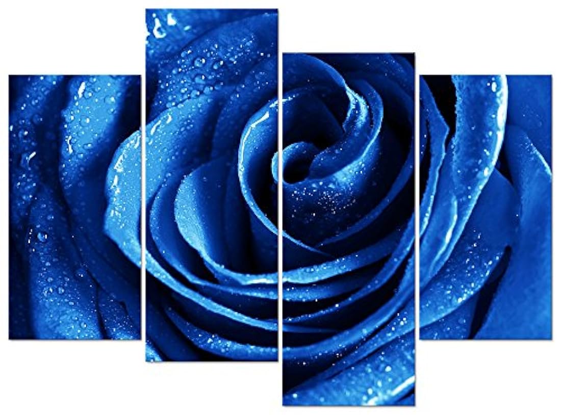 Cuadro decorativo de 4 pligues para pared floral, azul