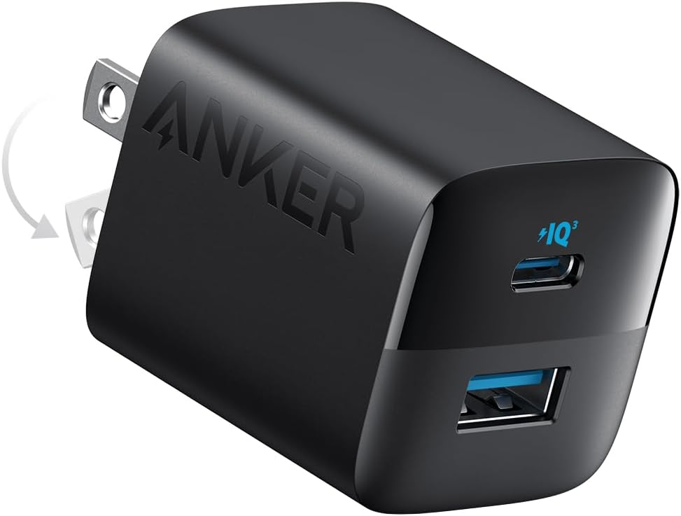Cargador USB C 33W Anker 323, 2 Puertos, Plegable - Negro