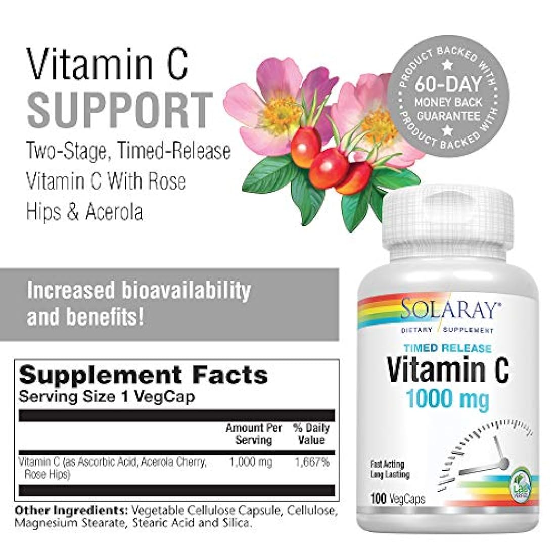 Solaray Vitamina C con escaramujos y acerola 1000 mg