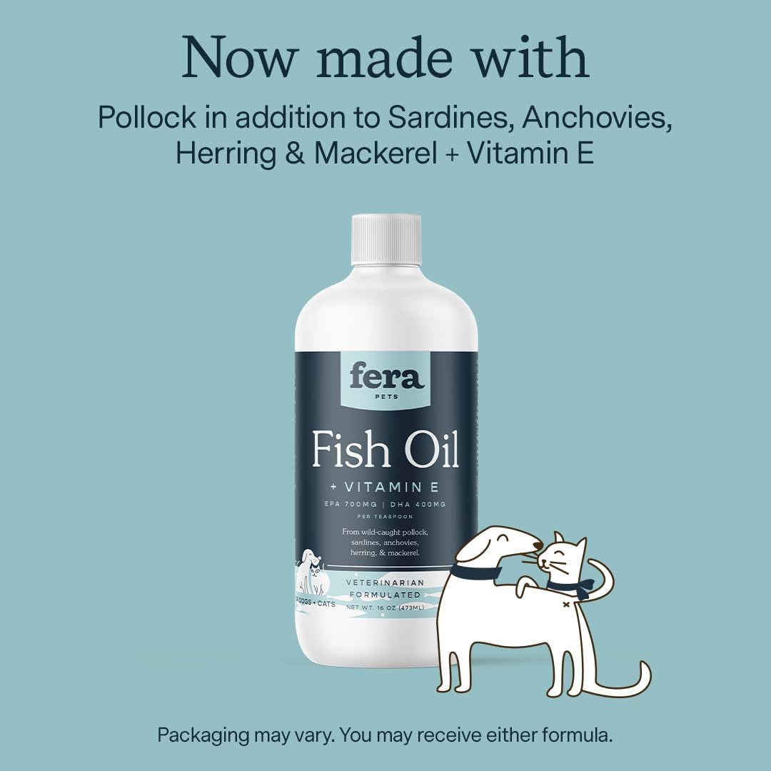 Fera Pets - Aceite de pescado para perros y gatos, 16 onzas, 96 porciones, aceite de pescado líquido con pescado capturado en la naturaleza para mantener la piel, el sistema inmunológico y la función
