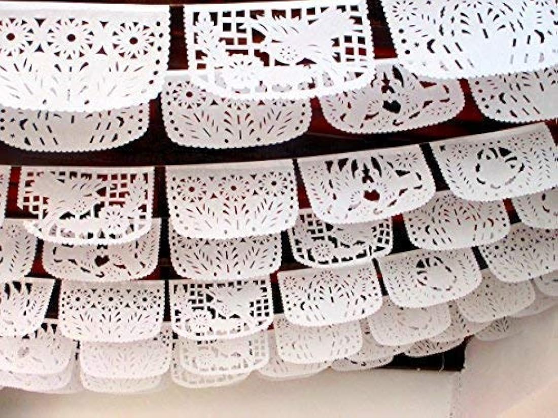 Papel picado boda, blanco, banner de México Mexicano