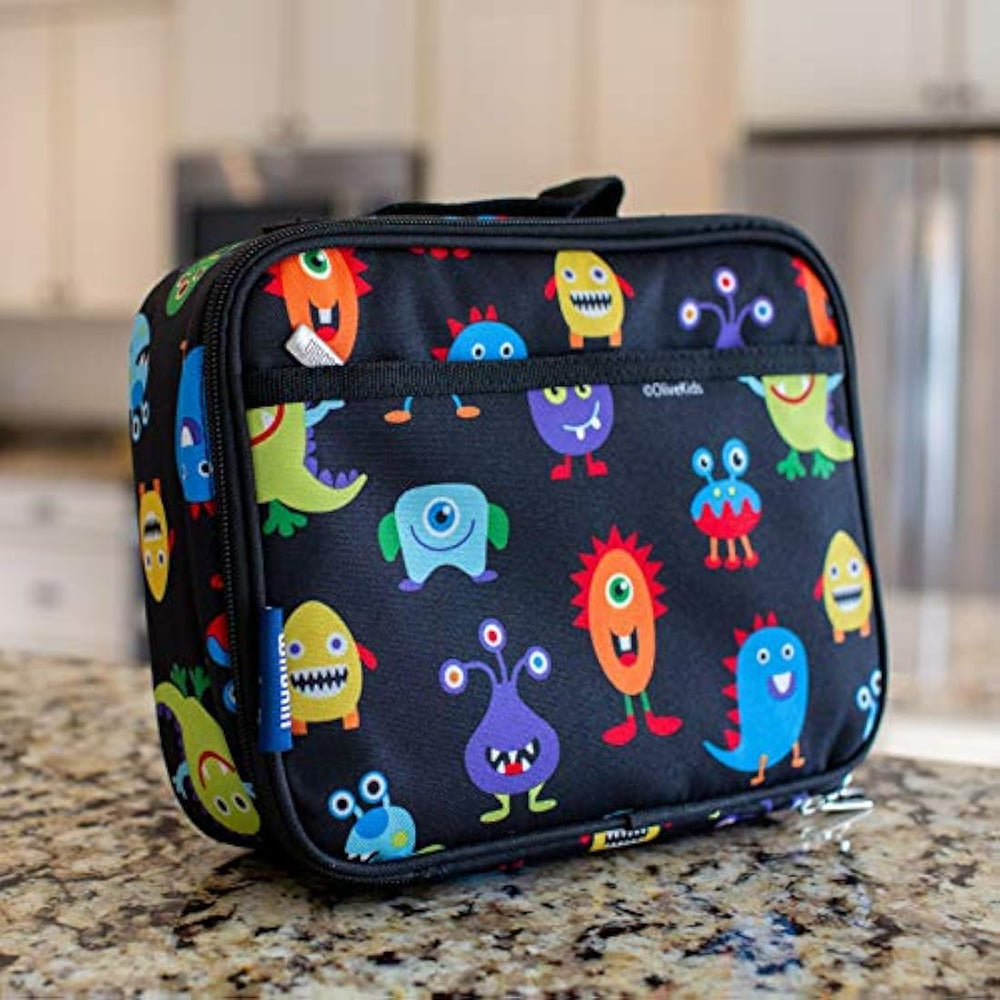 Lonchera en poliéster para niños diseño de monstruos