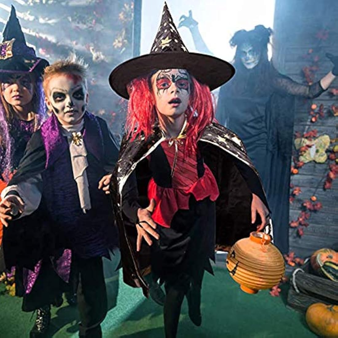 Disfraces Capa de bruja de mago con sombrero y bolsa