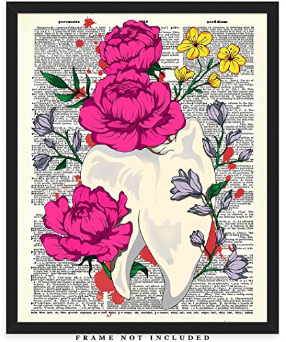 cartel de decoración de diente con flores sin marco