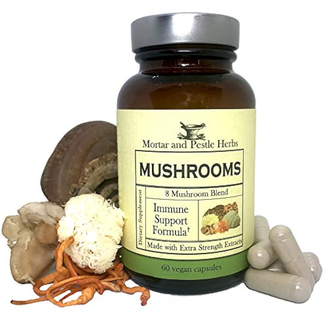 Cápsulas de hongos para hierbas mortero y pestle