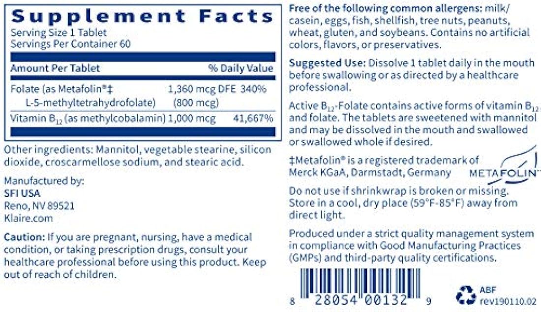 Vitamina B12 Suplemento alta potencia de metilcobalamina