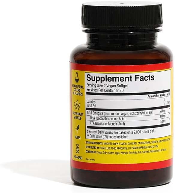 Suplemento Omega 3 Vegano Bragg - Algas Marinas - 60 Cápsulas