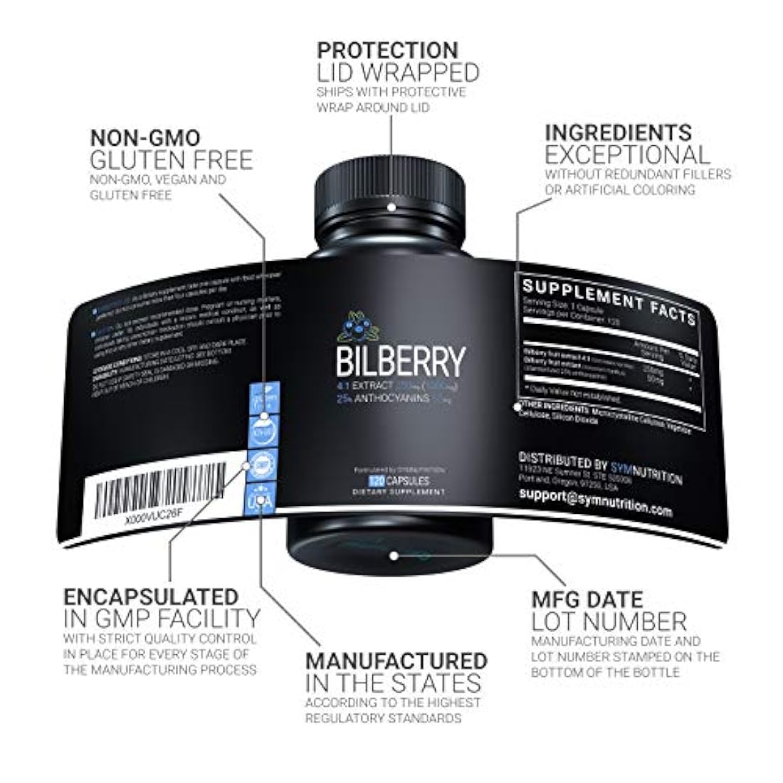 Extracto de arándano 1000 mg, 25% de antocianinas 50 mg, 1