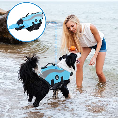 EMUST Chalecos salvavidas ajustables para perros pequeños con flotabilidad mejorada, chaleco de natación para perros pequeños con mango de rescate duradero, azul, XS