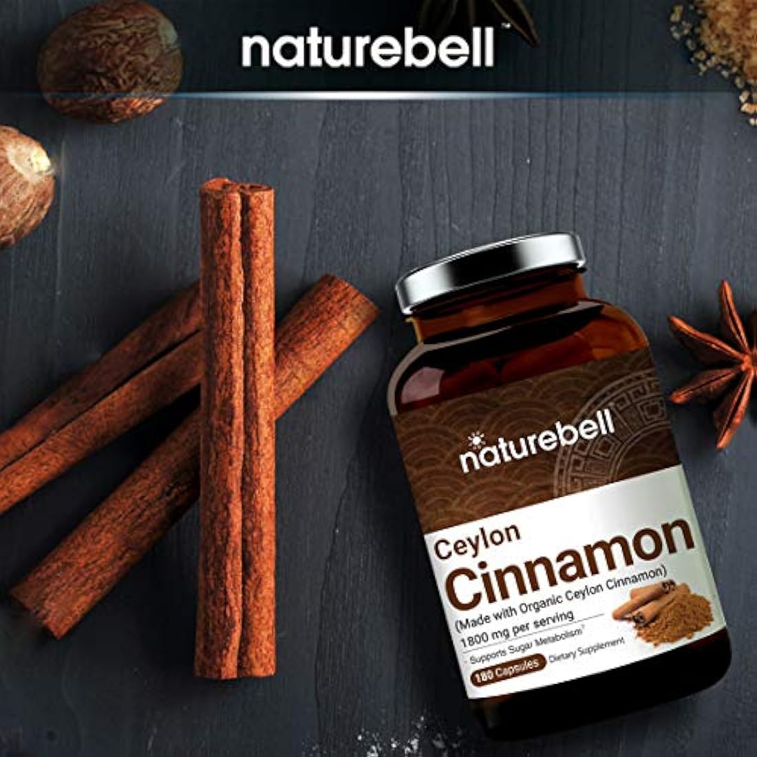 NatureBell Suplementos orgánicos de caña de Ceilán, 1800 mg