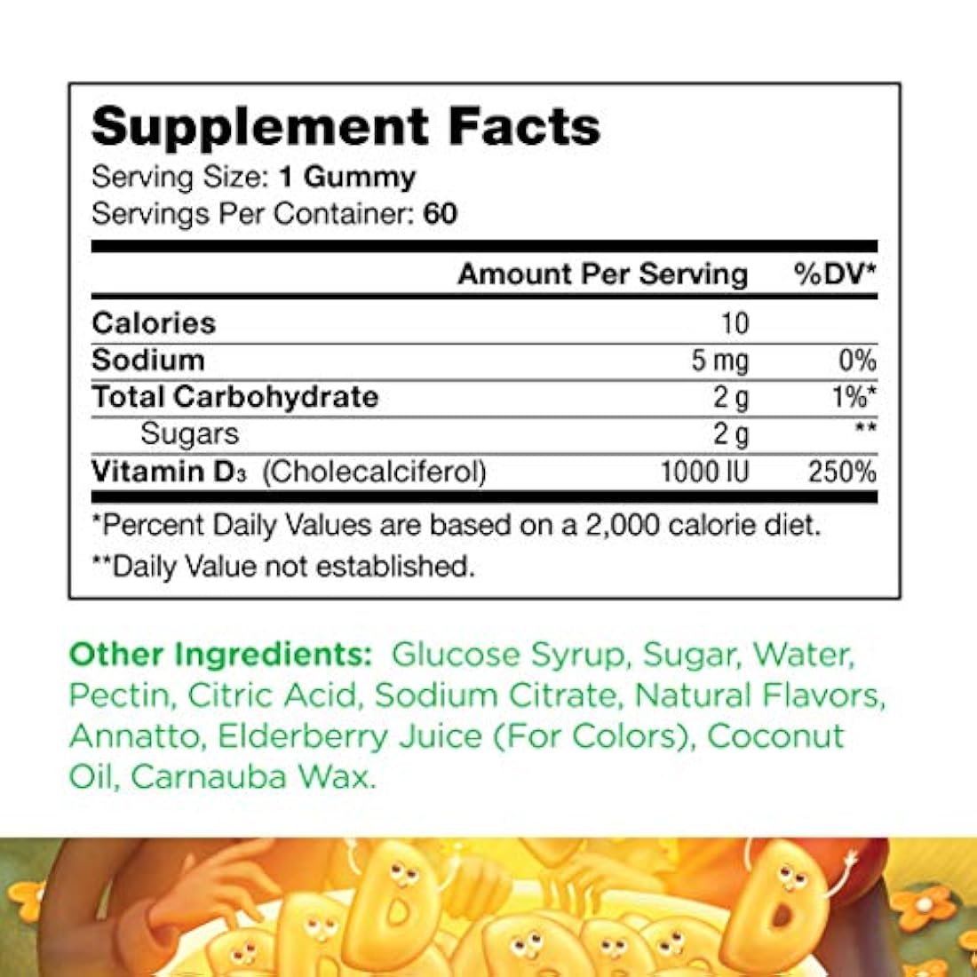 Capítulo uno Vitamina D3 gomas, gran sabor masticable vitamina D3 para niños, vitamina D3 1000IU, certificado Kosher (60 gomas con sabor)