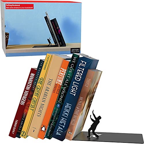 Apoyalibros cayendo Antori Design. Apoyalibros metálico negro Falling Books. Apoyalibros increíble, arte decorativo, regalo para novios, sujetalibros, regalo para la oficina