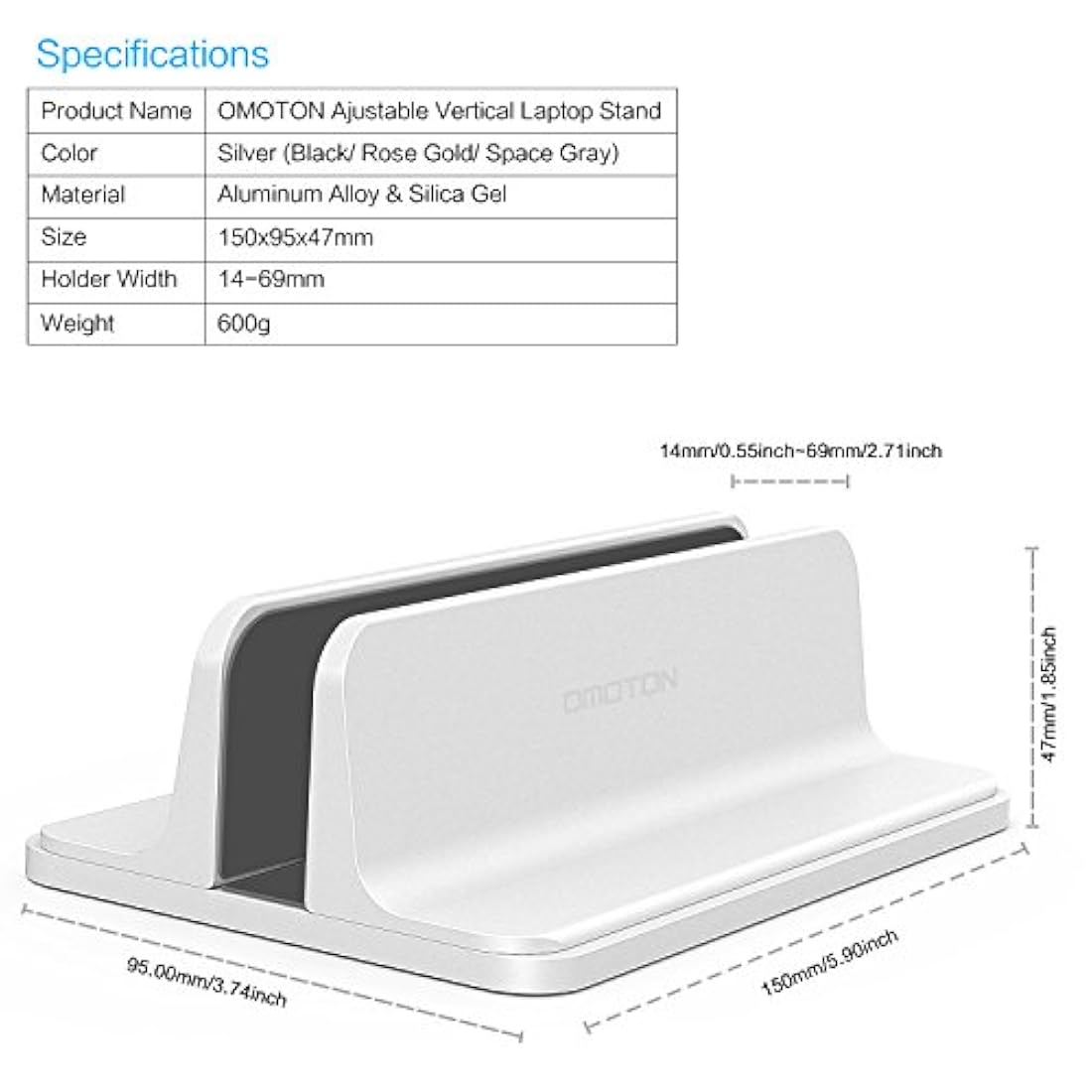OMOTON-Soporte vertical para computadora portátil ajustable