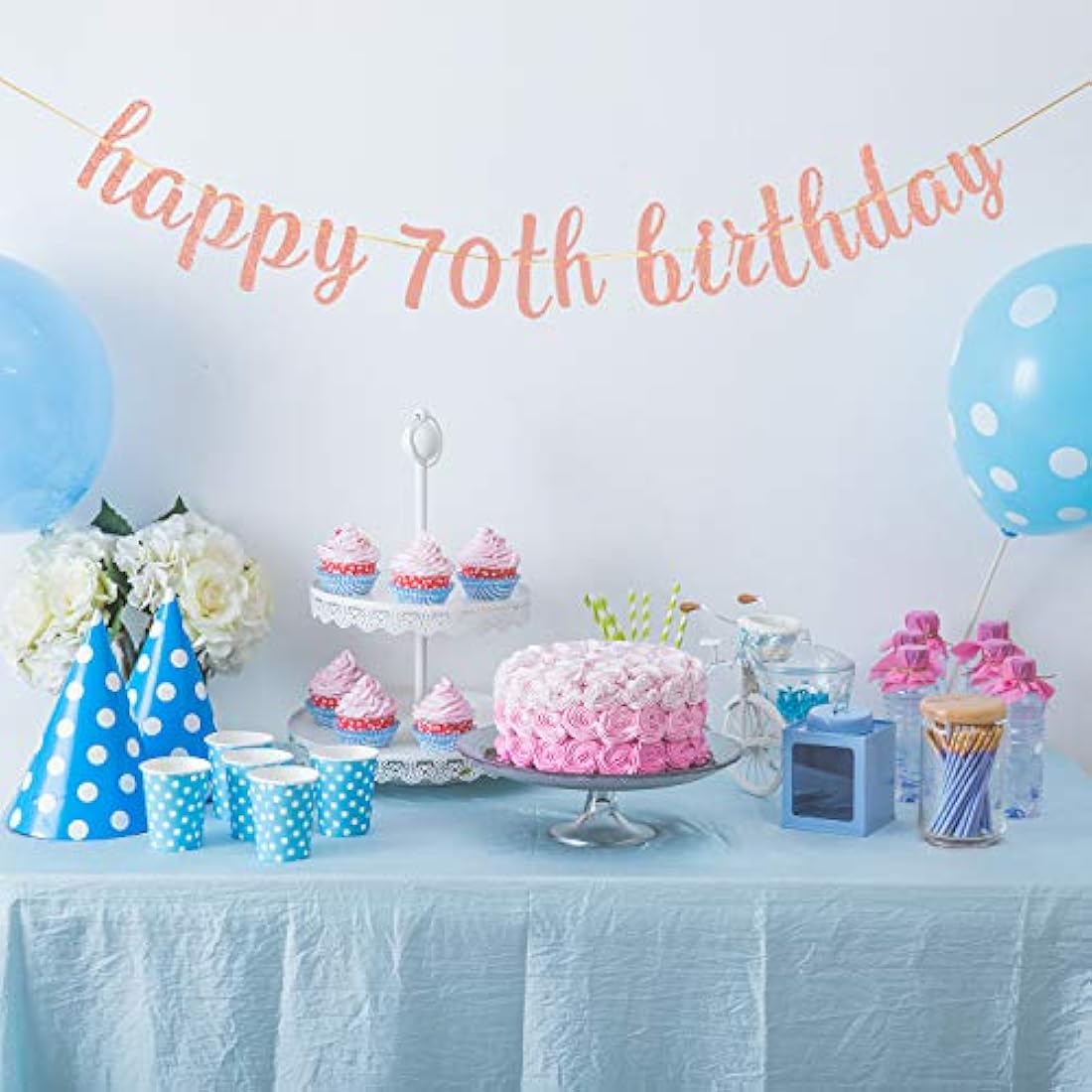 pancarta de 70 cumpleaños con purpurina, diseño con texto