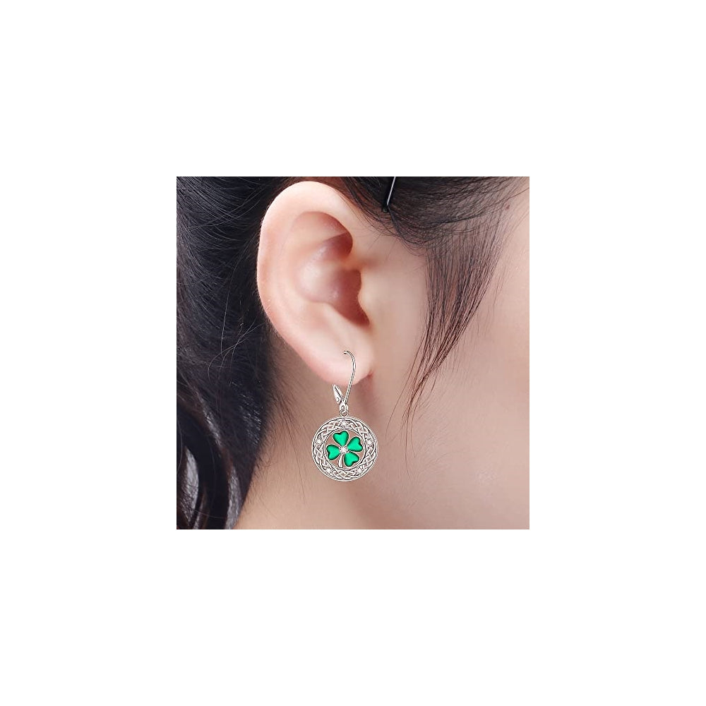 Aretes de trébol de cuatro hojas con nudo celta para mujeres