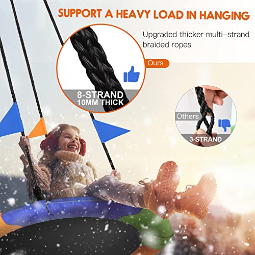 PACEARTH - Platillo de 40 pulgadas, capacidad de peso de 660 lbs, 2 correas para colgar ajustables, cuerdas multihebra coloridas, seguro y duradero, asiento oscilante para niños y adultos