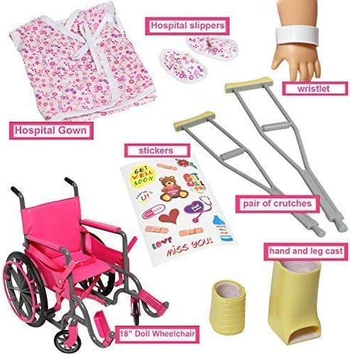 Conjunto de silla de ruedas para muñecas de 18 pulgadas con accesorios