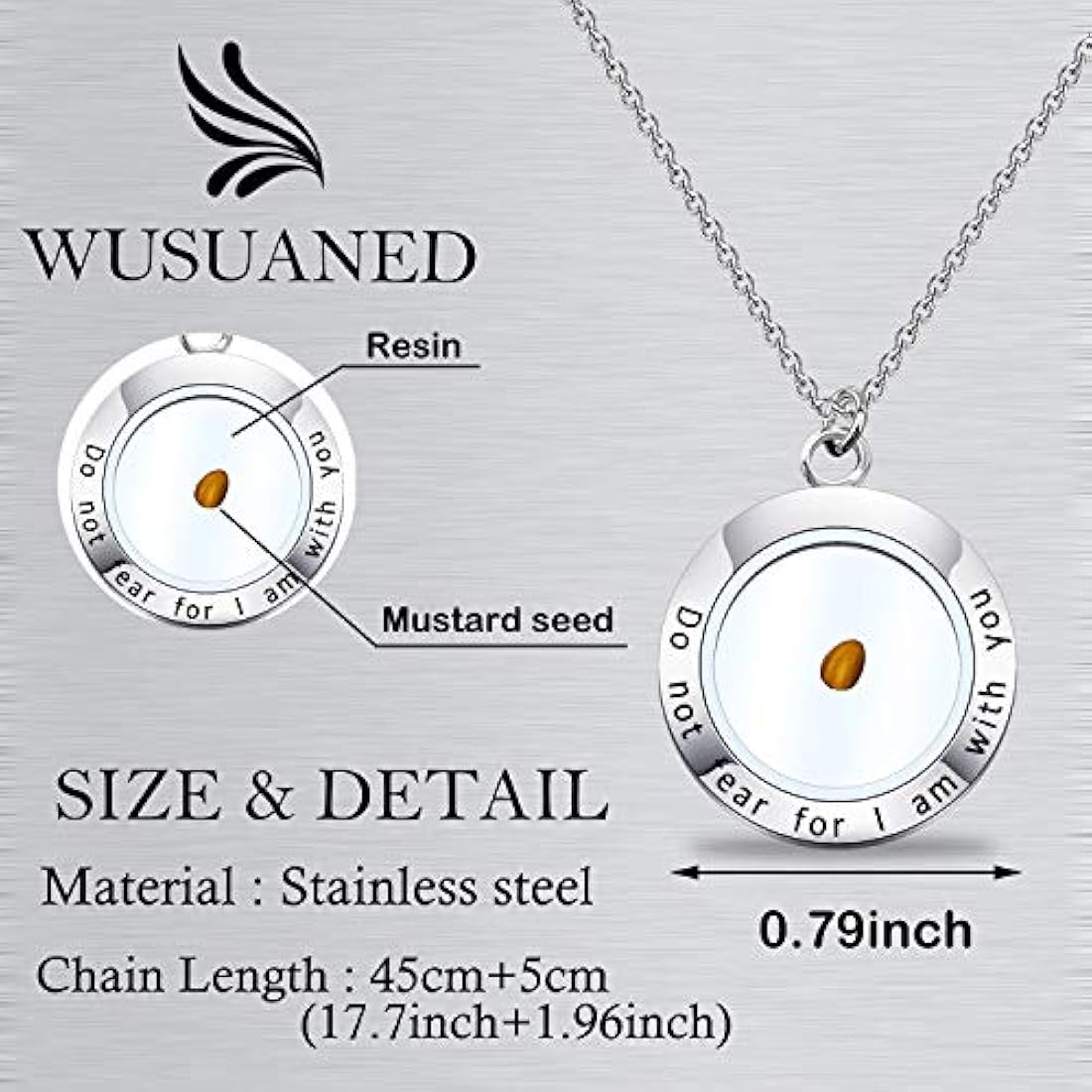 Collar con colgante de semillas de mostaza con inscripción