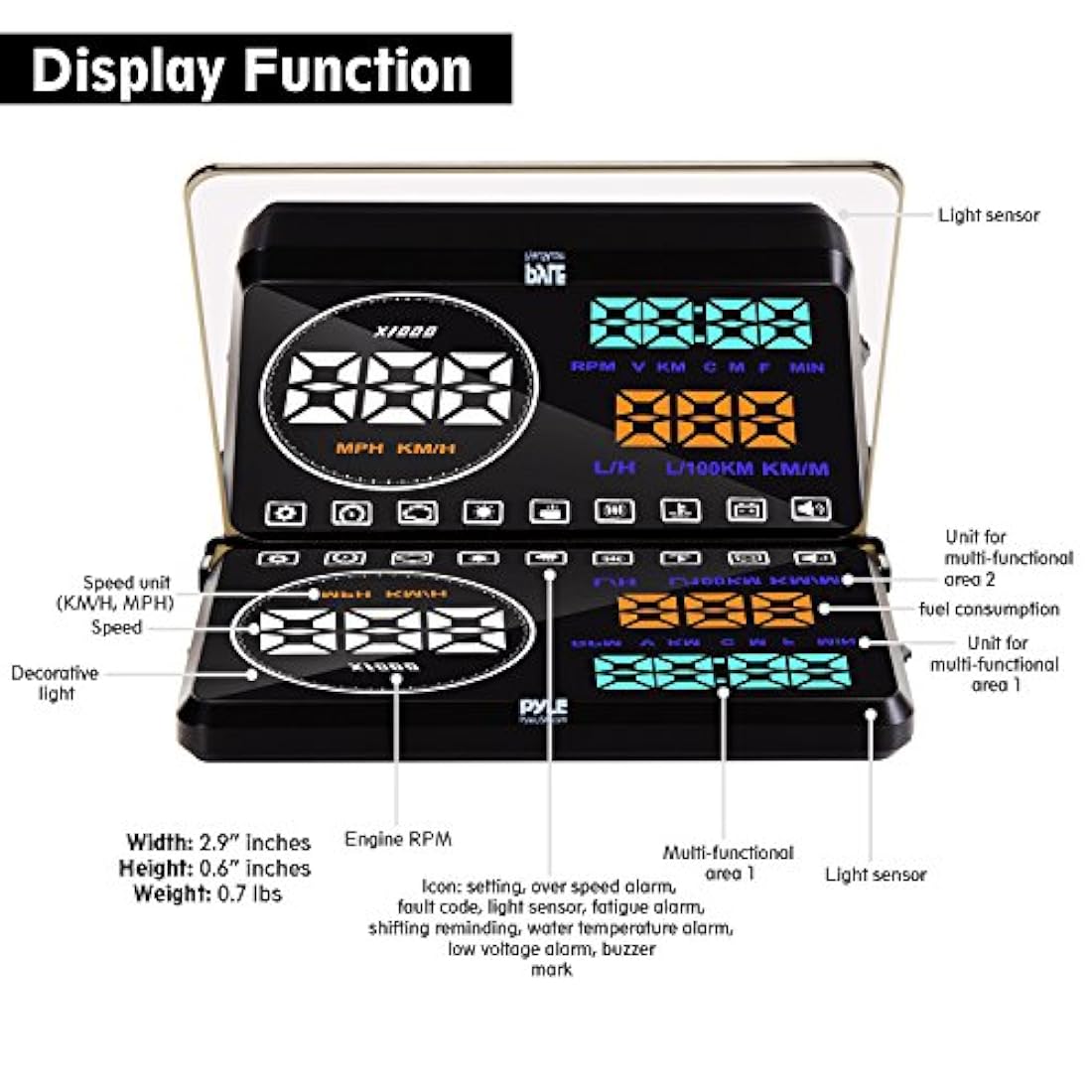 Proyector universal de monitor Head-Up PYLE PHUD18OBD.5