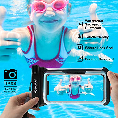 ProCase Funda universal impermeable para teléfono compatible con iPhone 13 Pro Max Mini, 12 11 Pro Max XR XS X 8 7 6S Plus SE, Galaxy S21 S20 S10 S9 Note 10 9 Pixel hasta 7 pulgadas, paquete de 2, color negro