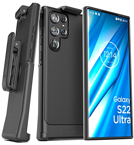 Encased Thin Armor diseñada para Samsung Galaxy S22 Ultra Belt Clip Case Case Case Slim Fit Phone Case con funda (negro mate)