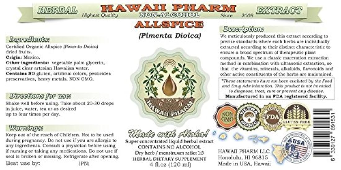 pimienta de Jamaica orgánica sin alcohol