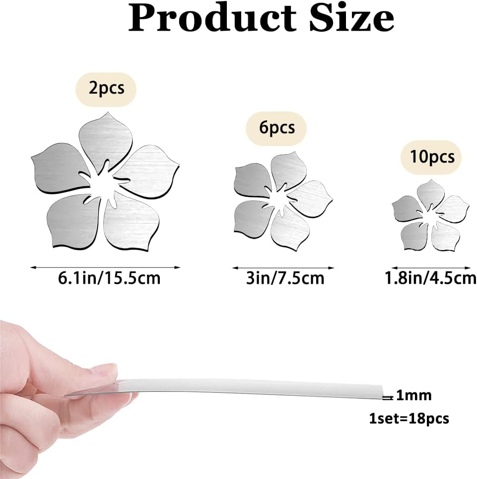 Pegatinas de Pared Espejo 3D, Decoración Floral, 18 Pcs