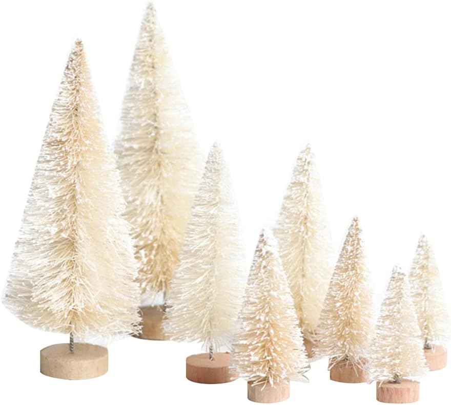 8 Pcs Árboles de Navidad Artificiales Sisal con Base de Madera