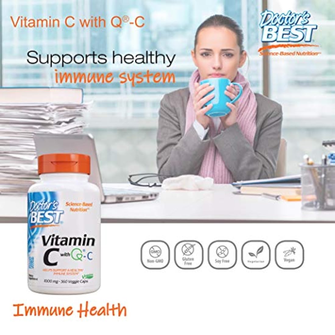 La mejor vitamina C del médico con calidad C 1000 mg, sistema inmunológico saludable, cerebro, ojos, corazón y circulación, articulaciones, procedente de Escocia, 360VC