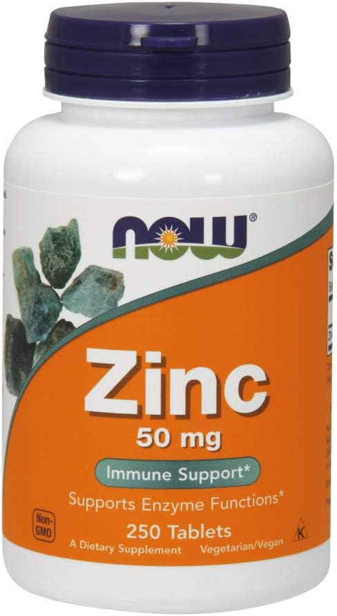 Suplementos NOW, Zinc 50 mg, 250 tabletas, Pack de 1