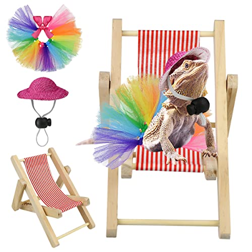Vehomy Disfraz de dragón barbudo, sombrero de dragón barbudo para lagartos, falda tutú de dragón barbudo y minipasilla, disfraz de mascota pequeña, accesorios de fotos para lagartos, geckos, hámsteres ratas, 3 piezas